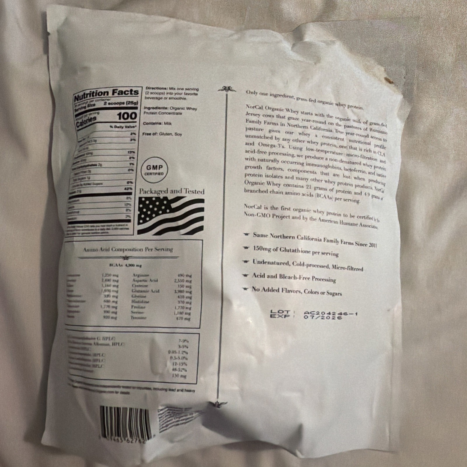NorCal Organic – Classic Whey Protein – 100% Grass-Fed, UNFLAVORED, 2LB exp 7/26