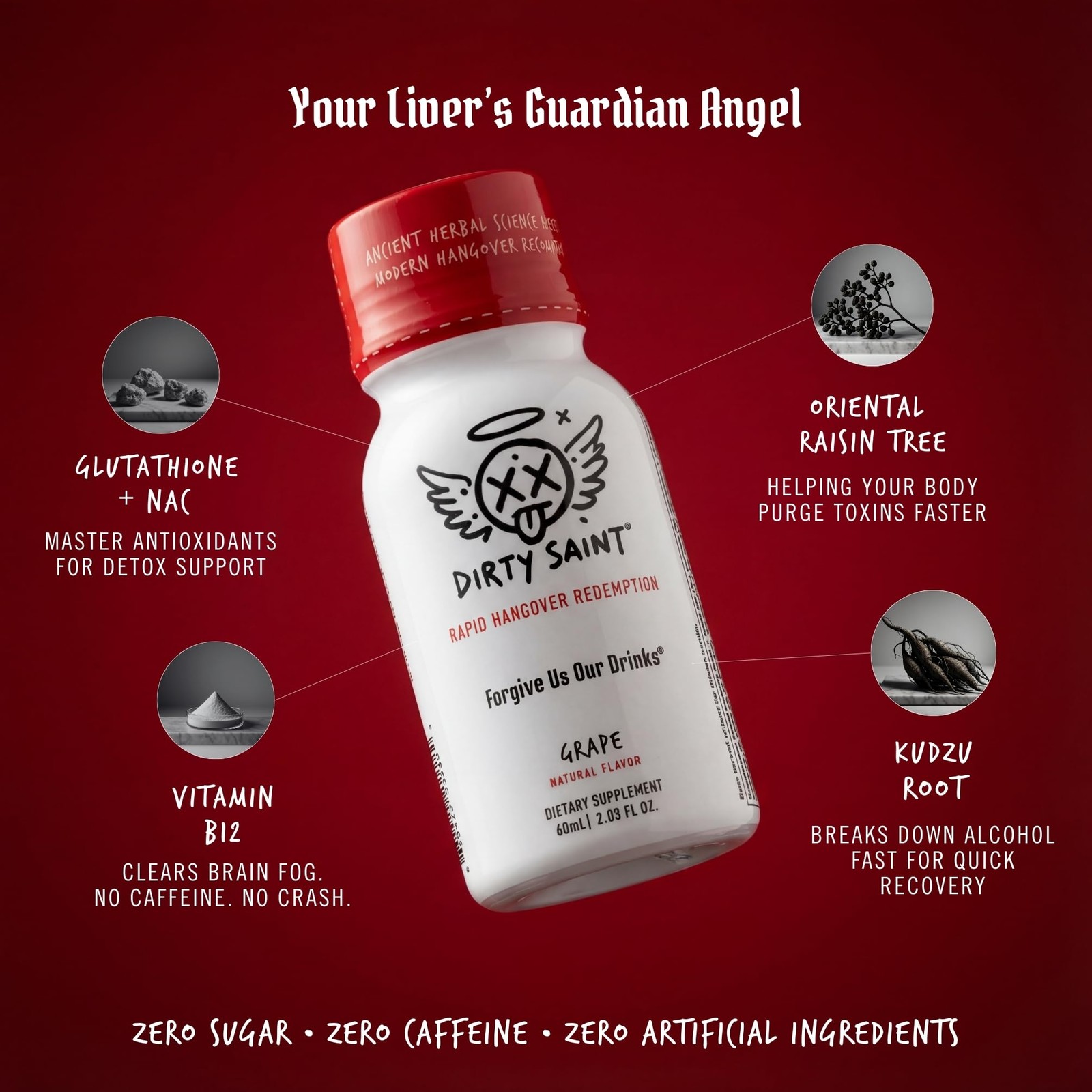 DIRTY SAINT Rapid Hangover Recovery Shot – Morning After Formula – B12 + NAC + E