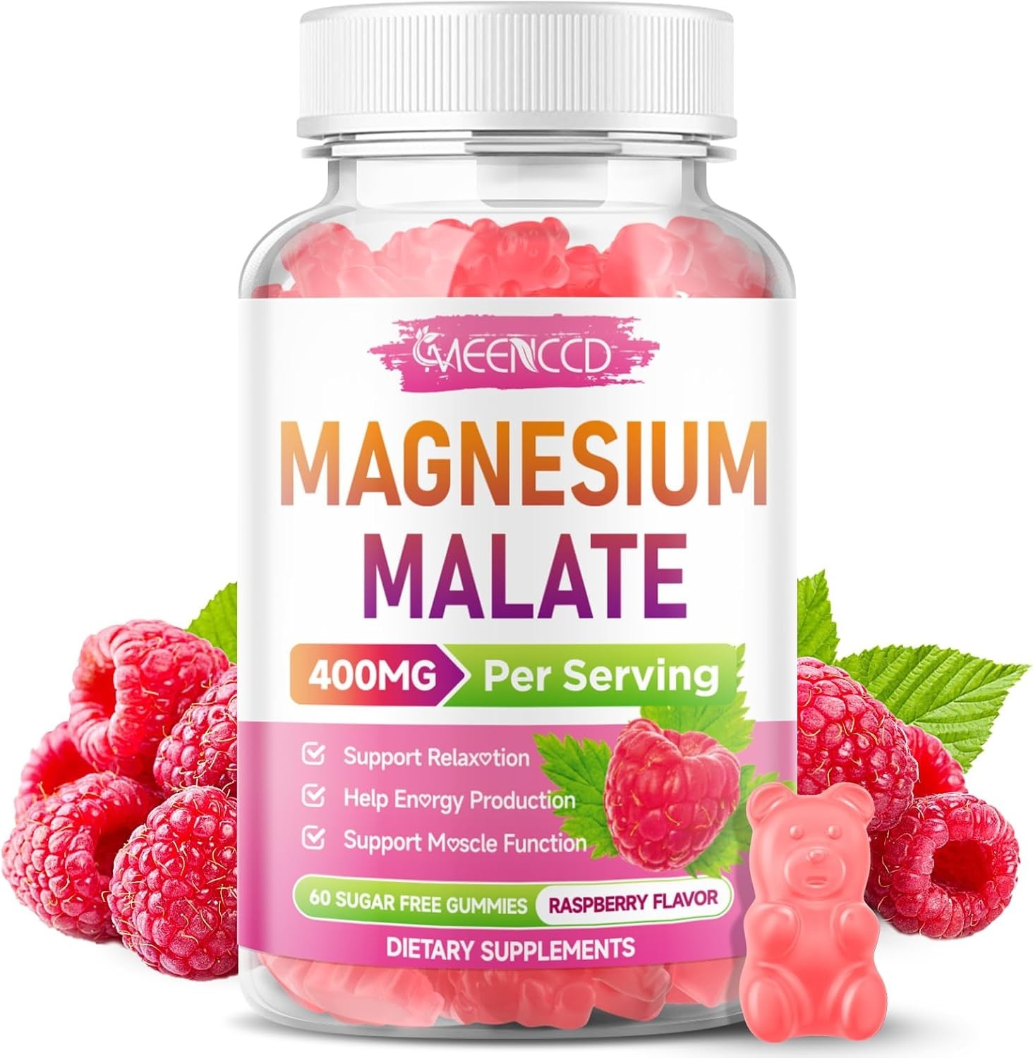 Magnesium Malate Gummies Magnesium 400 mg High Absorption Magnesium Mineral 60ct