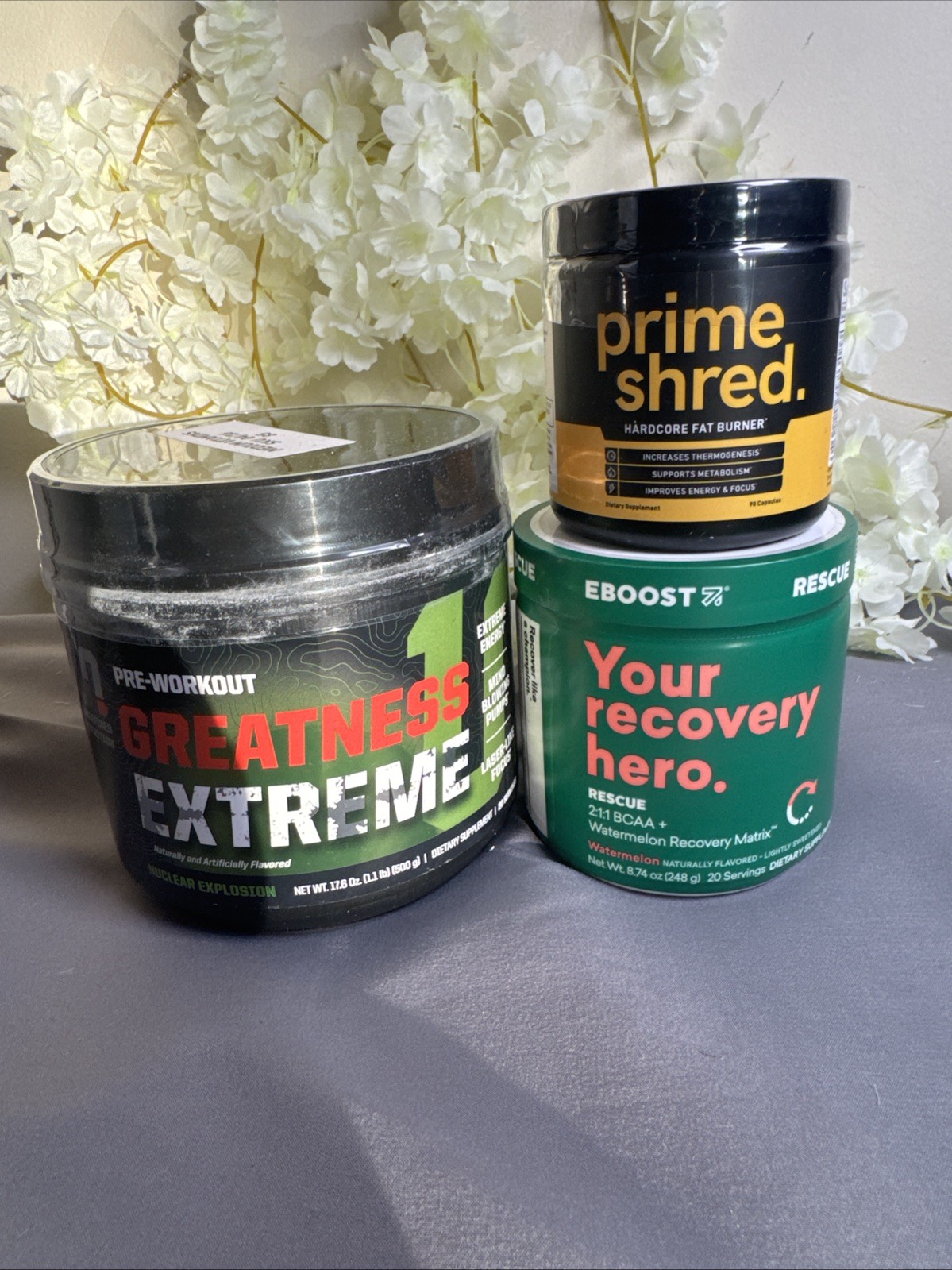 Workout Supplement Lot Greatness Extreme EBOOST Rescue Prime Shred Capsules