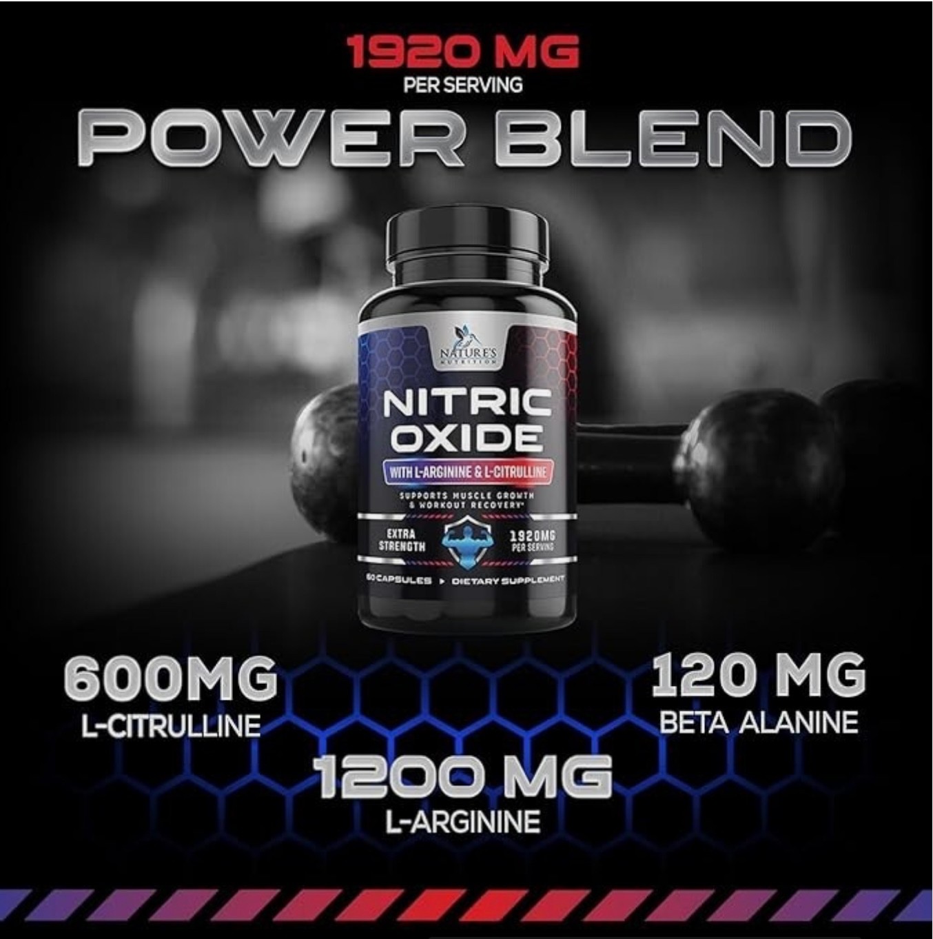 Nitric Oxide Booster 3000mg L-Arginine 3X Extra Strength Capsules
