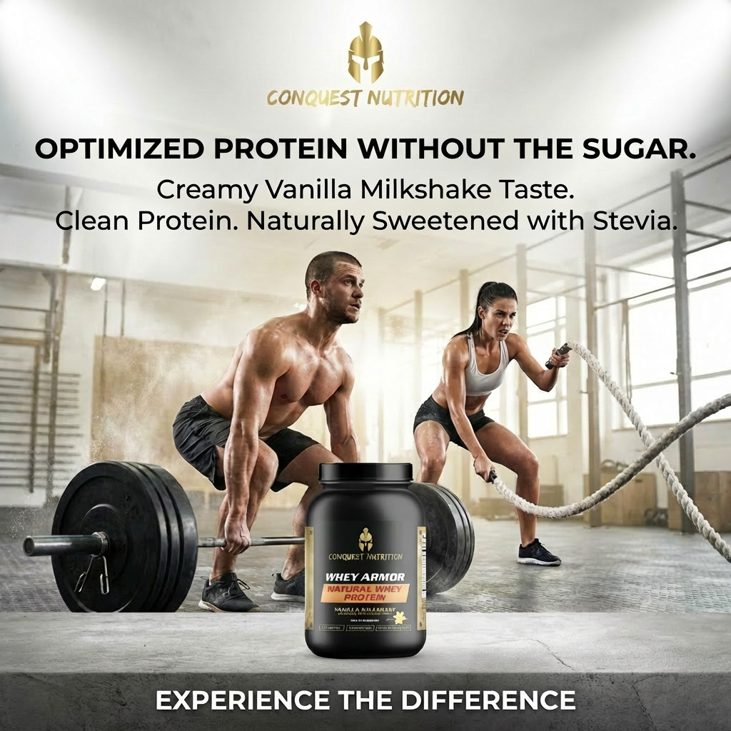 Conquest Whey Armour Natural Protein Vanilla Milkshake 2lb Stevia Protein Powder