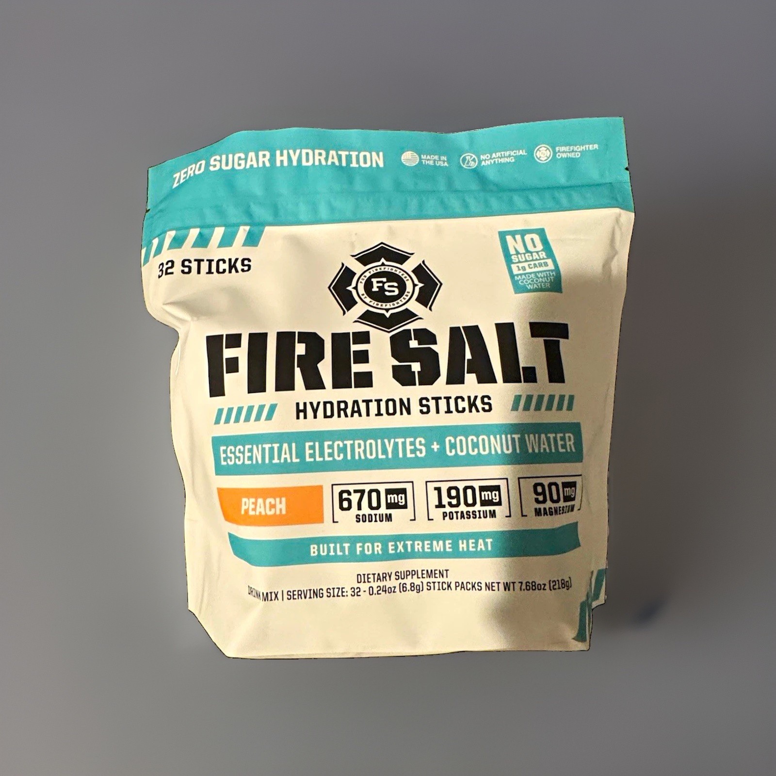 Fire Salt Electrolyte Hydration Powder Sticks Peach Sugar-Free Vegan Keto 32ct