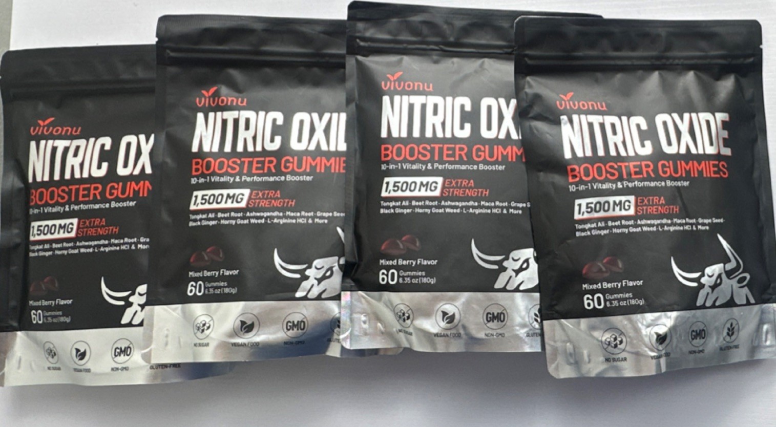 Vivonu Nitric Oxide Booster Gummies 1500mg Mixed Berry 60ct Vegan Exp 05-2027