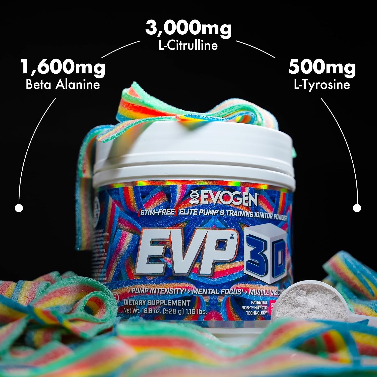 Evogen EVP 3D Stim Free Pre Workout 40 Servings Sour Candy Beta Alanine