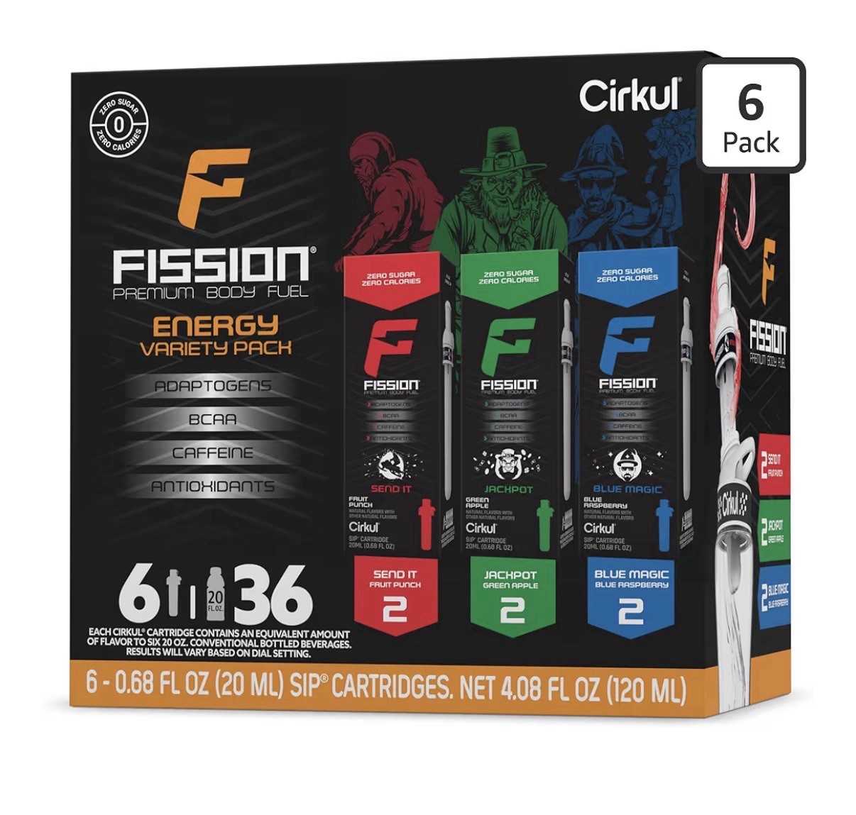 Cirkul Fission Caffeine Flavor Water Variety Pack, Makes 36 Drinks(6 Pack)