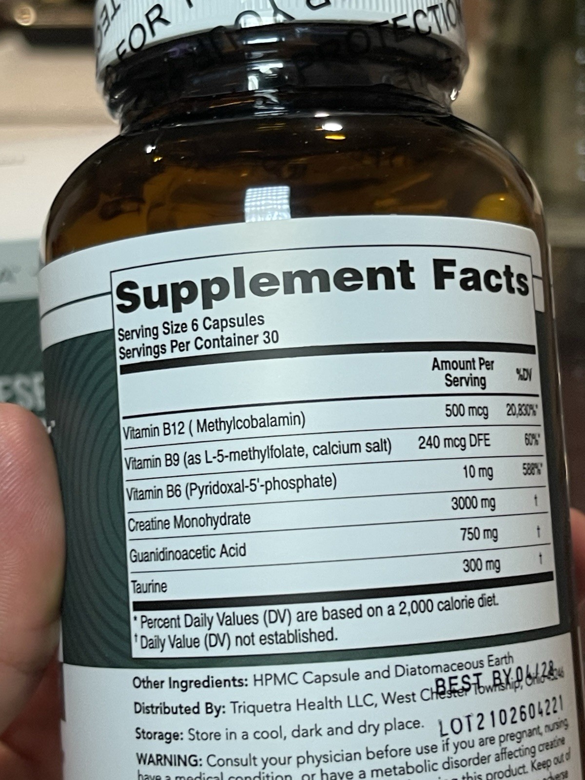 Triquetra Creatine Reserve Dual-Pathway Capsules with B Vitamins 180 Count NEW
