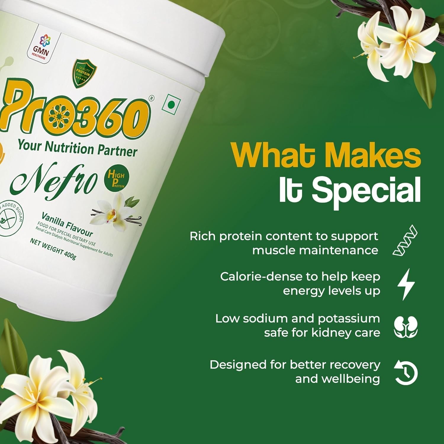 Pro360 Nefro HP Protein Vanilla Flavour Powder – 400 gm