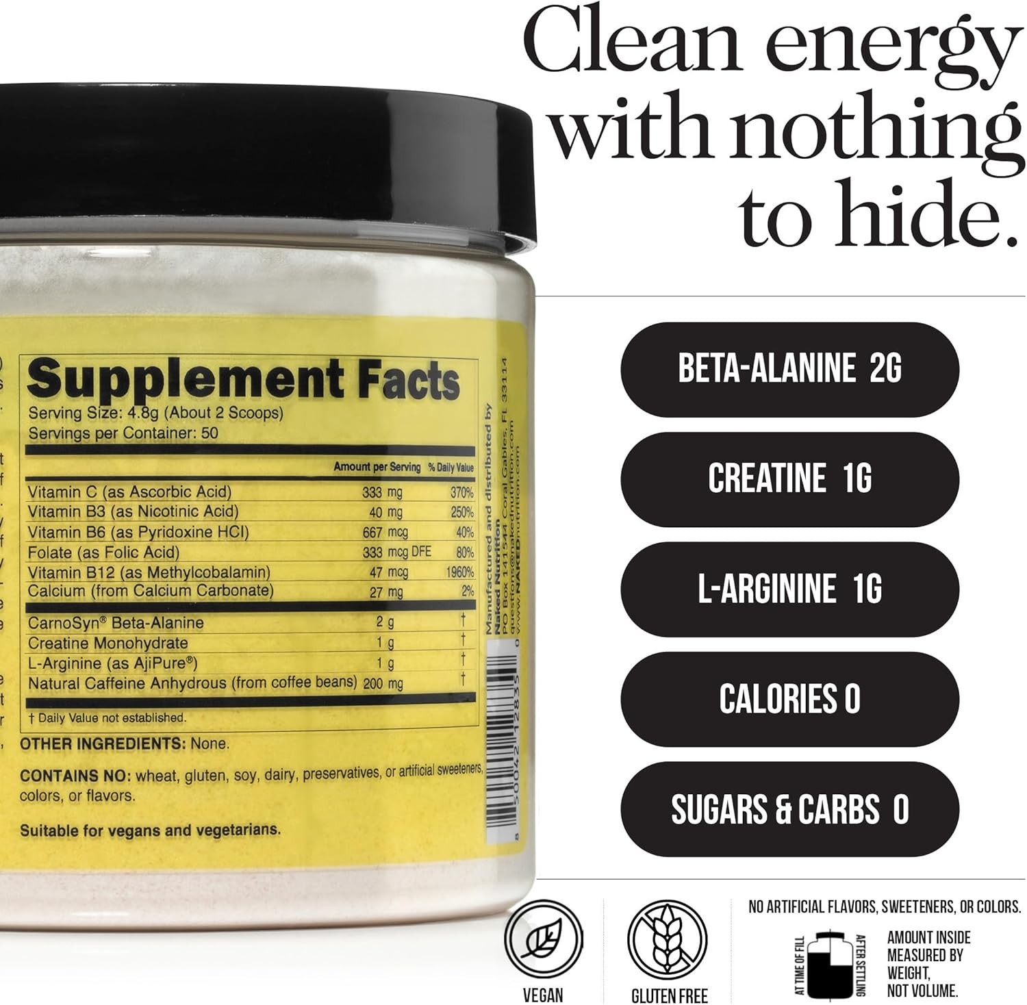 Pure Pre Workout – Energy Management Powder, No Additives, 50 Servings