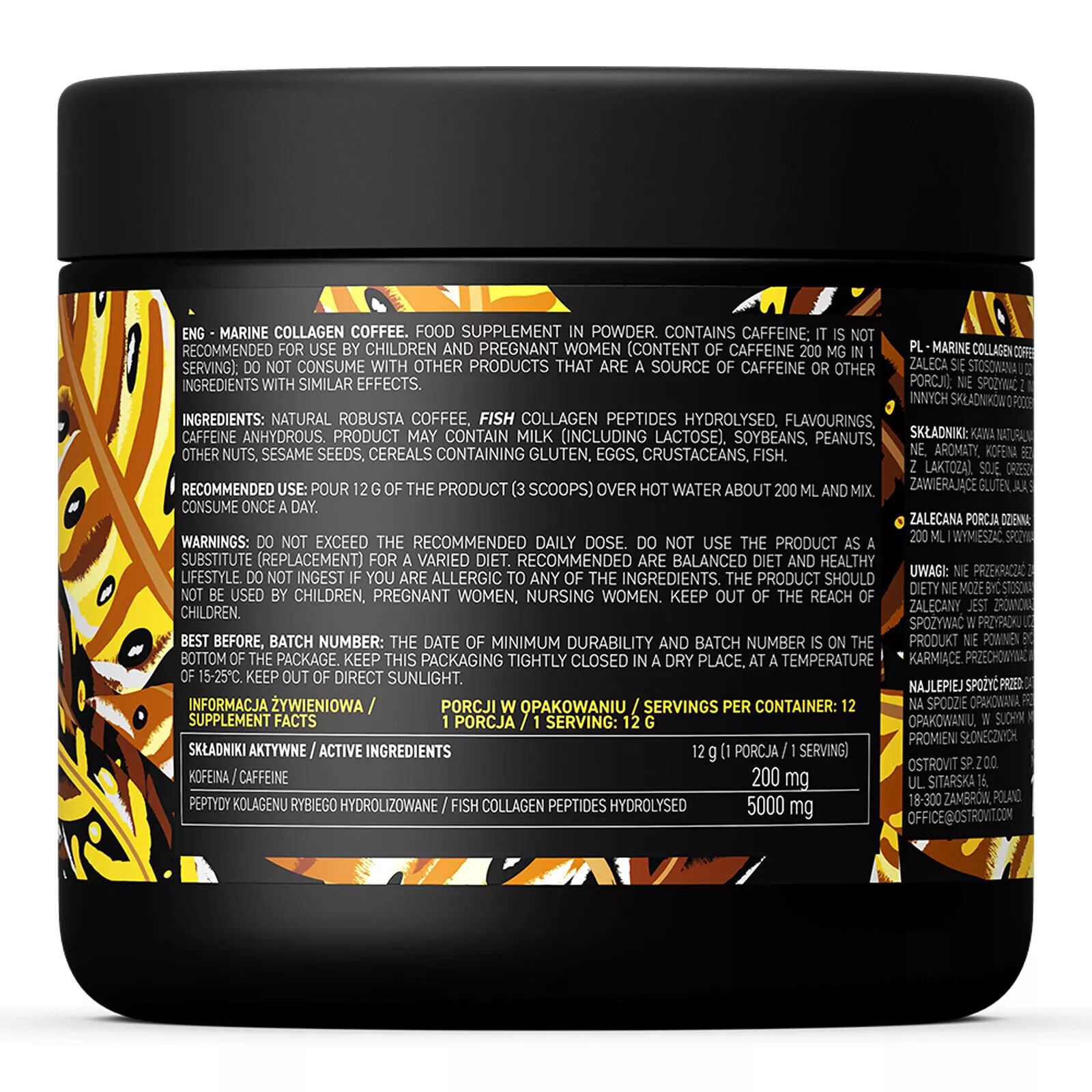 MARINE COLLAGEN COFFE – 200 mg caffeine & 5000 mg hydrolyzed fish peptides