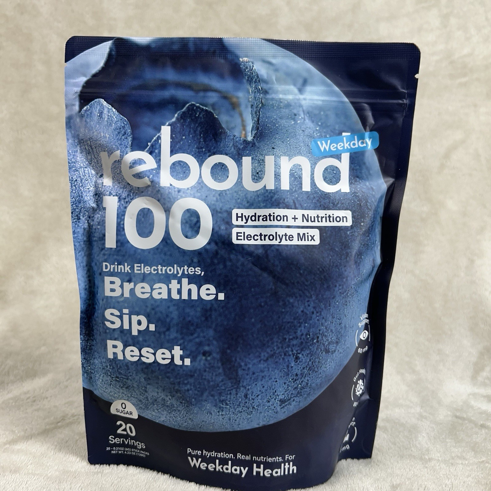 Rebound 100 Hydration + Nutrition Electrolyte Mix Breathe Sip Reset 20 Servings