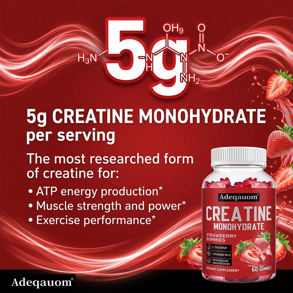 Strawberry Flavor Creatine Monohydrate Gummies, 30-Day Supply, 60 Gummies