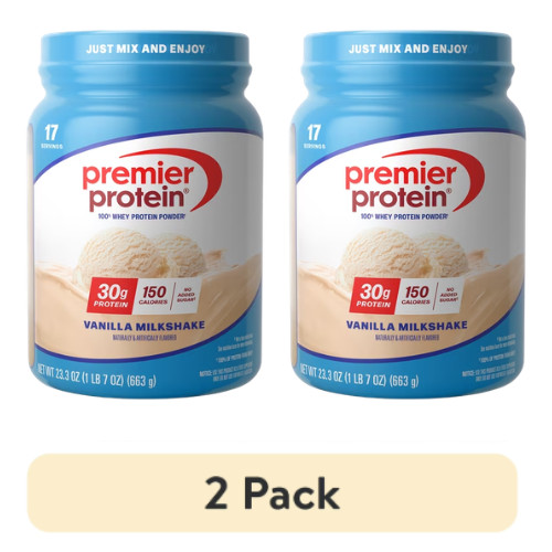 (2 Pack) Premier Protein 100% Whey Protein Powder, Vanilla Milkshake 30g Protein