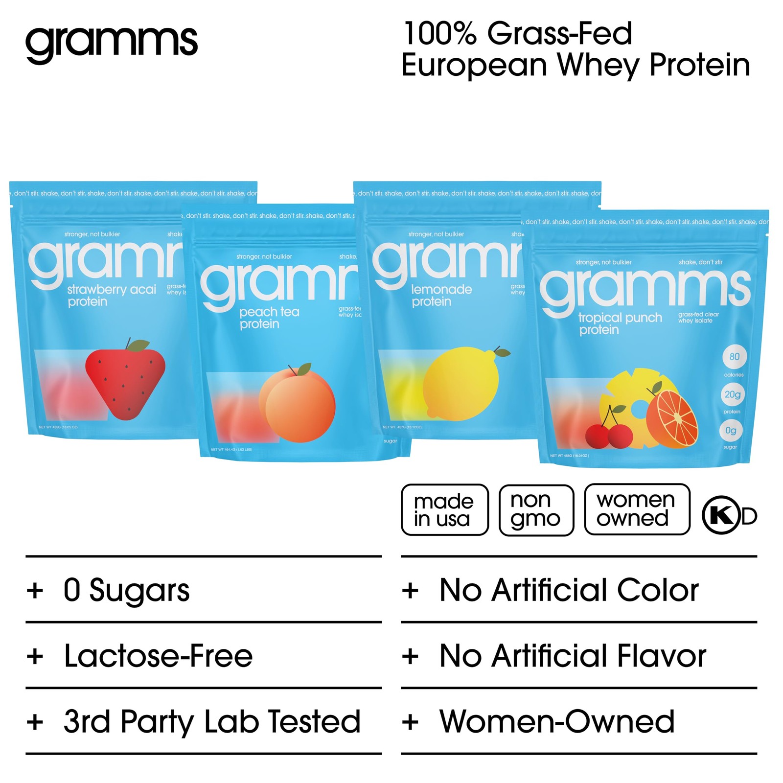 GRAMMS Clear Protein Powder 20G for Women & Men | Grass-Fed 18 Pack