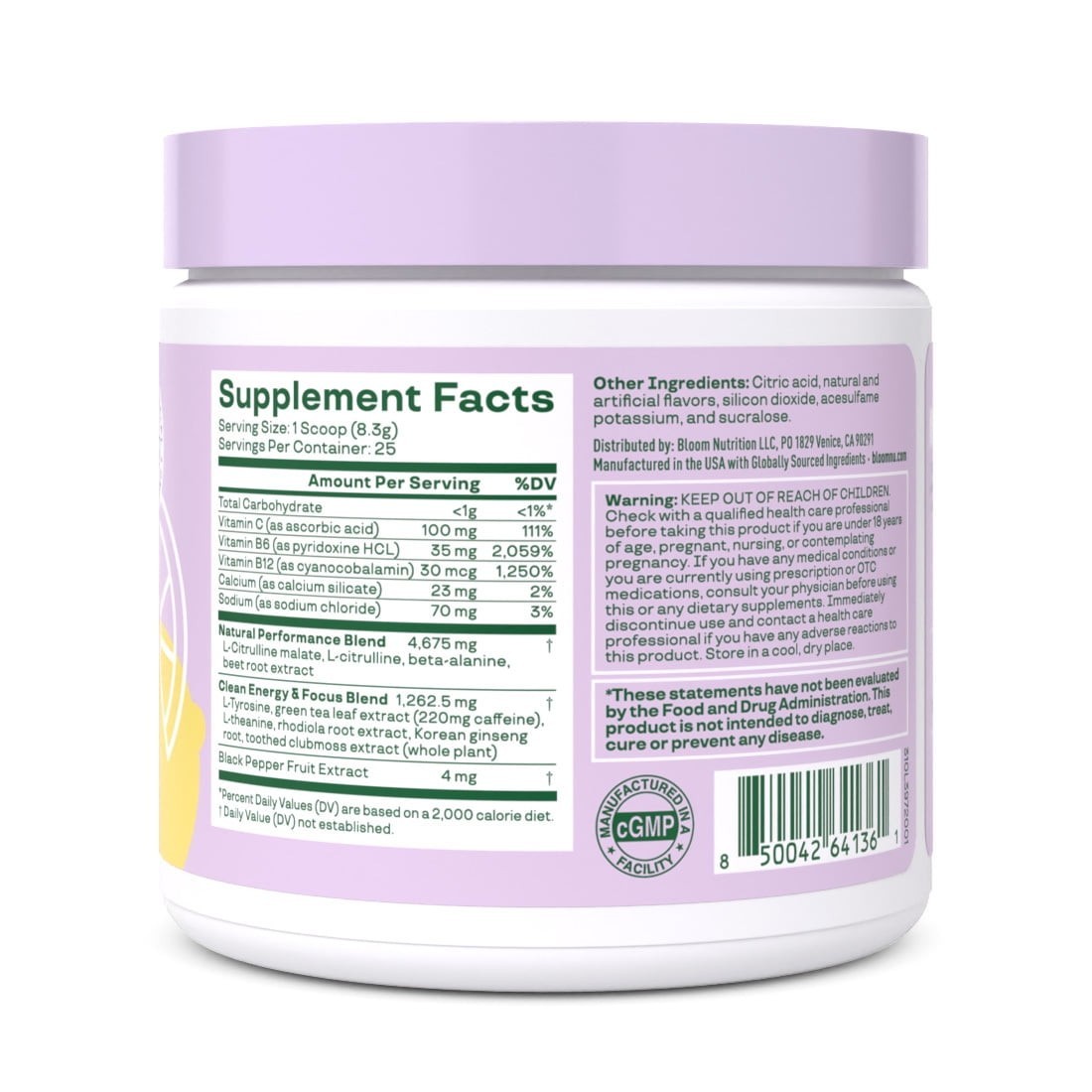 Pre-Workout Powder Raspberry Lemonade 25 Servings High Energy Focus Endurance