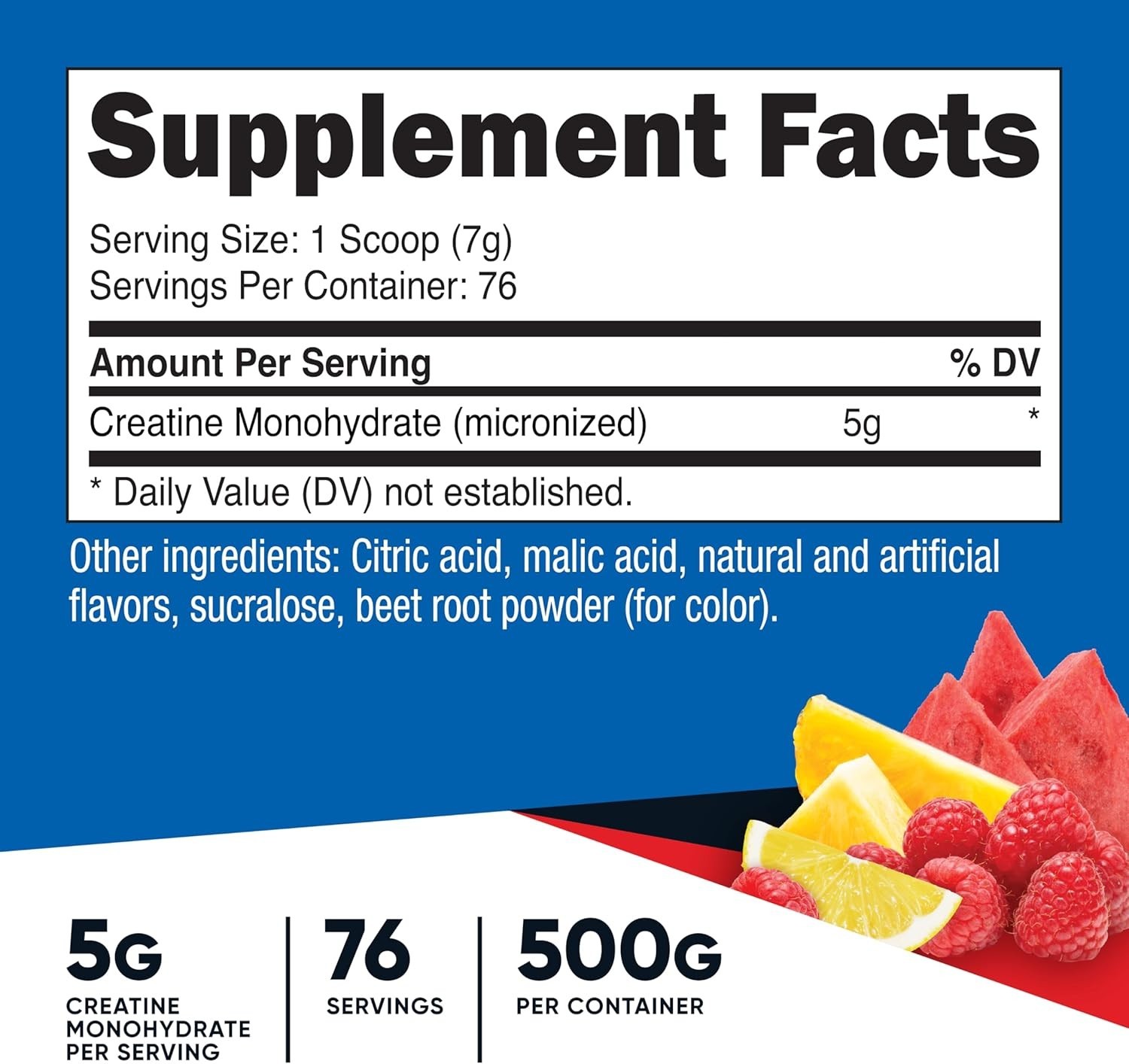 Micronized Creatine Monohydrate Powder, 500g in Fruit Punch Flavor – 71 Servings