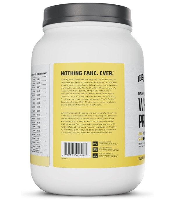 Levels Grass-Fed Whey Protein Powder, Vanilla Bean, 2 lb, 24g Protein