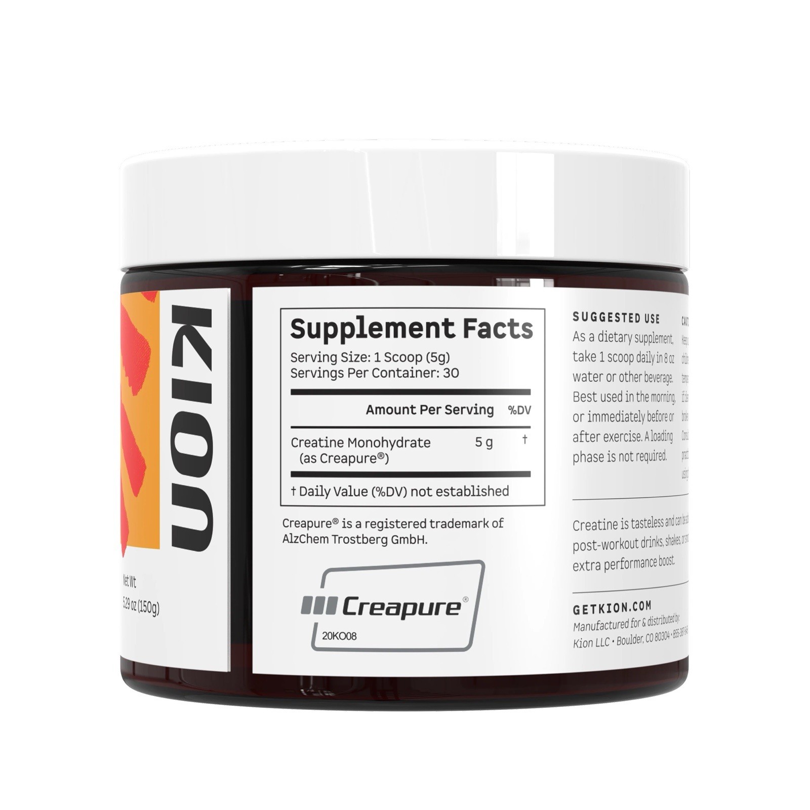 Kion Creatine Monohydrate Powder Unflavored 5.29 oz (150g) 30 Servings