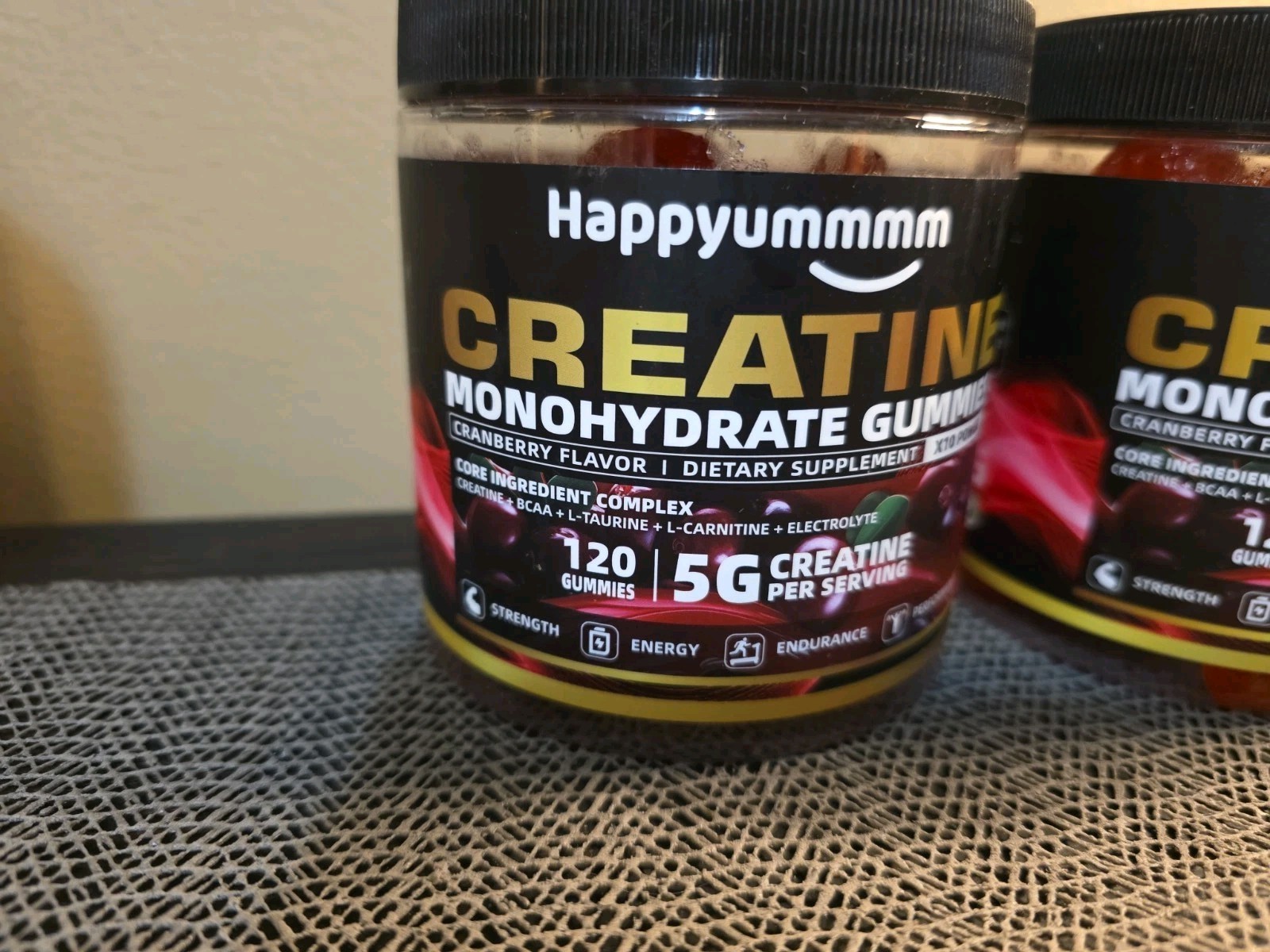 Happyummmm Creatine Monohydrate Gummies, 2 Pack, Cranberry Flavor, 120 Gummies