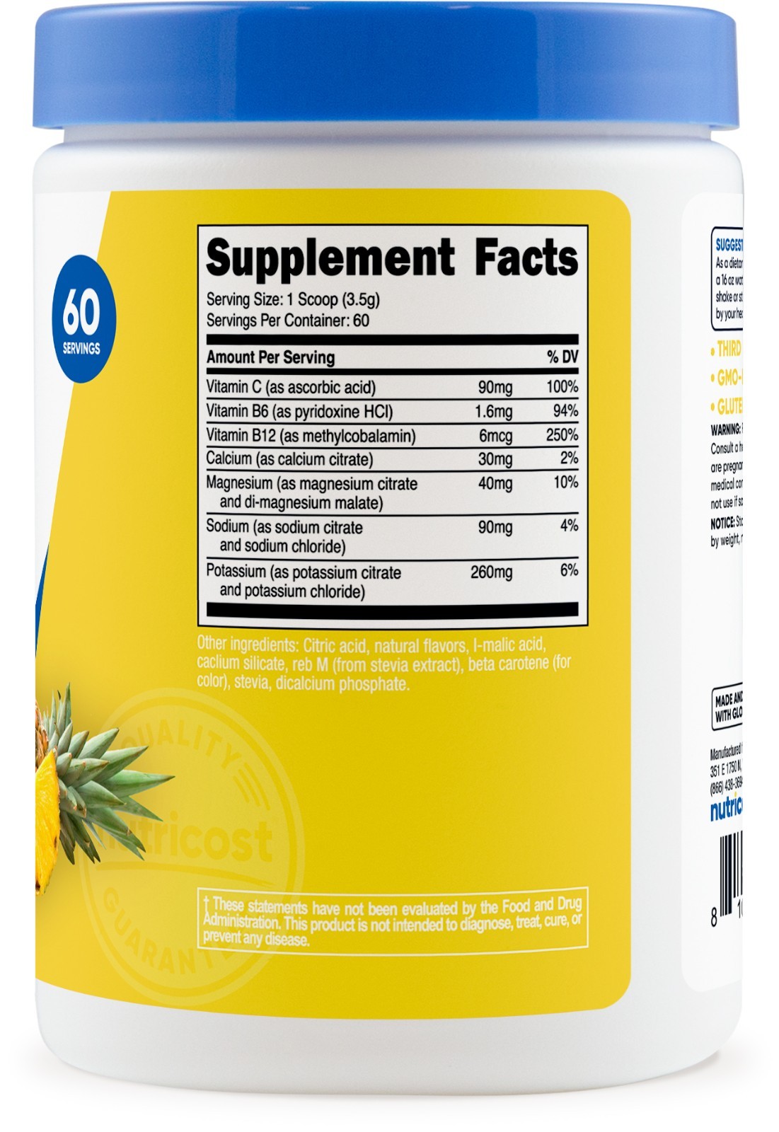 Nutricost Electrolytes Complex Powder (Pineapple Ice) 60 Servings – Zero Sugar