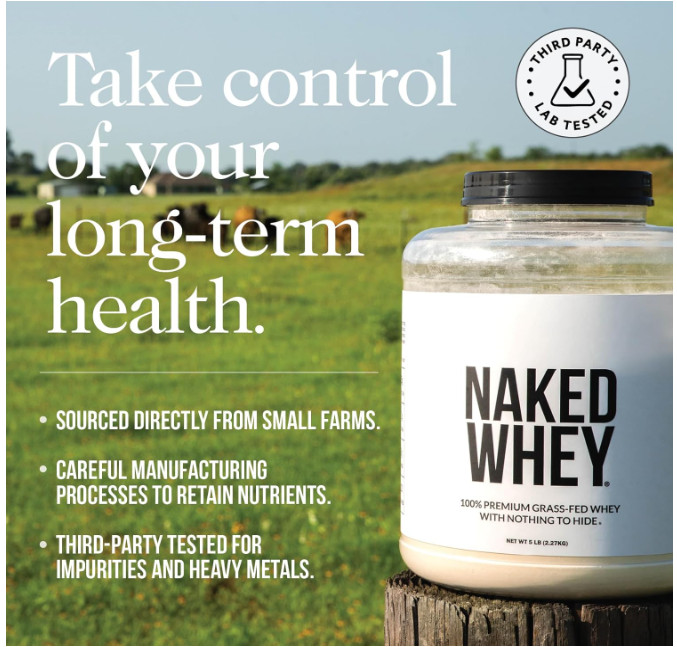 NAKED Whey Protein Powder Grass Fed Unflavored 2 lb 1 Ingredient Gluten Free
