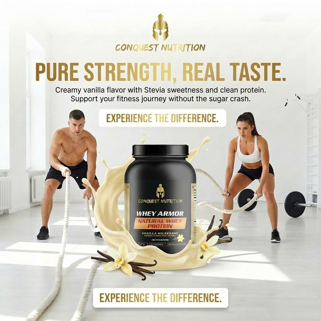 Conquest Whey Armour Natural Protein Vanilla Milkshake 2lb Stevia Protein Powder