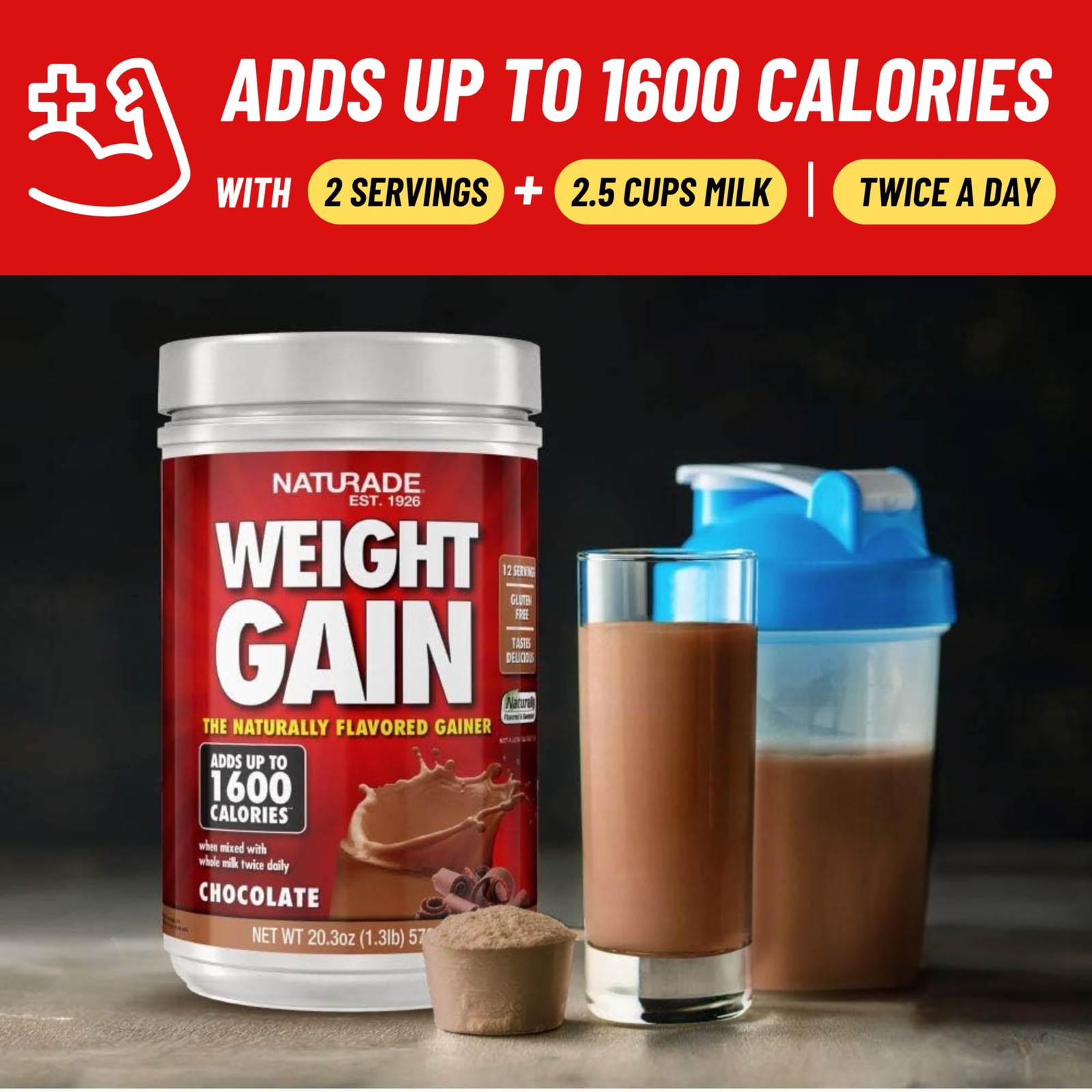 All Natural Weight Gain Drink Mix – Gluten Free, Delicious Taste, 1600 Calories