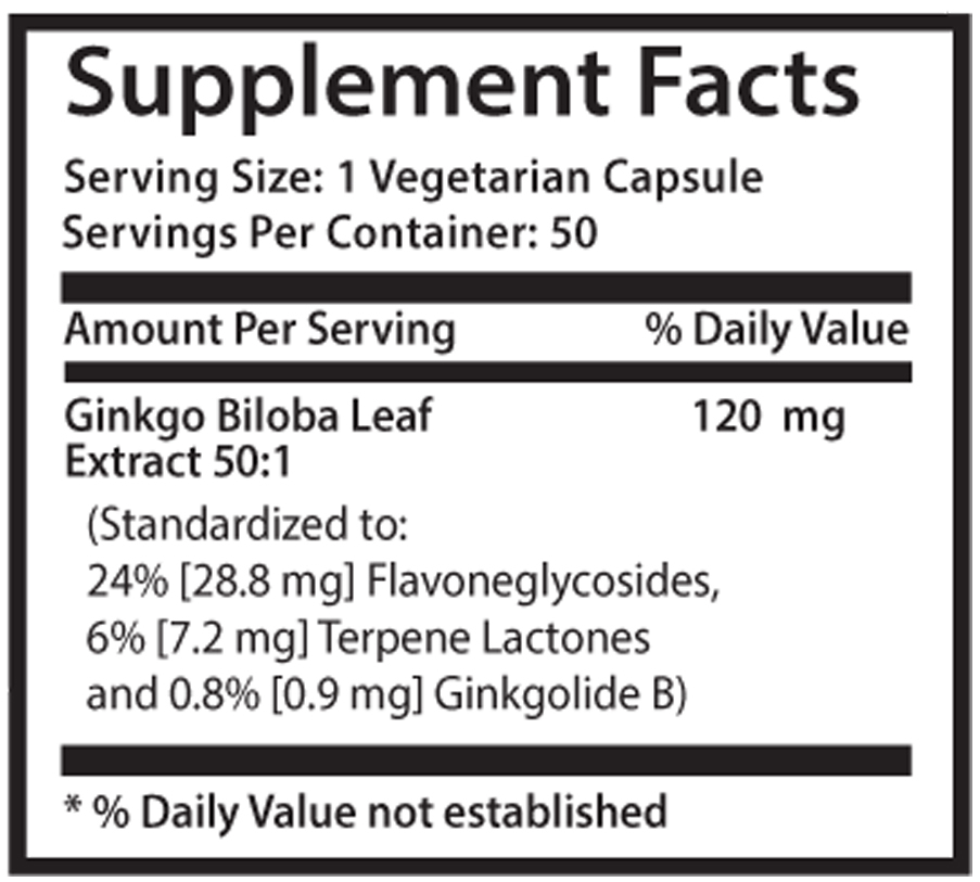 Brain Function – Ginkgo Biloba Extract 120mg – Boost Mental Clarity Pills 1B