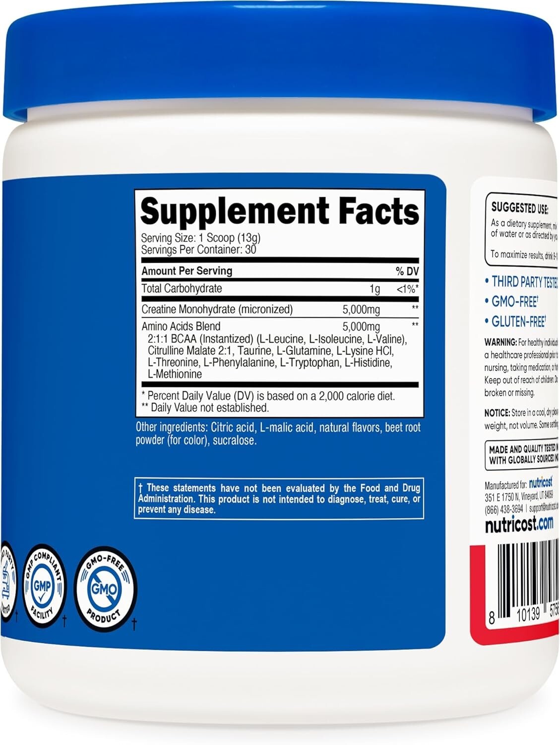 Nutricost Creatine + Aminos 30 Servings (Fruit Punch Flavored)