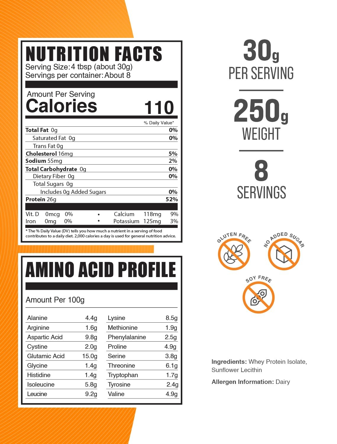 Whey Protein Isolate Powder 30G Unflavored 8.81Oz Protein Supplement For Fitness