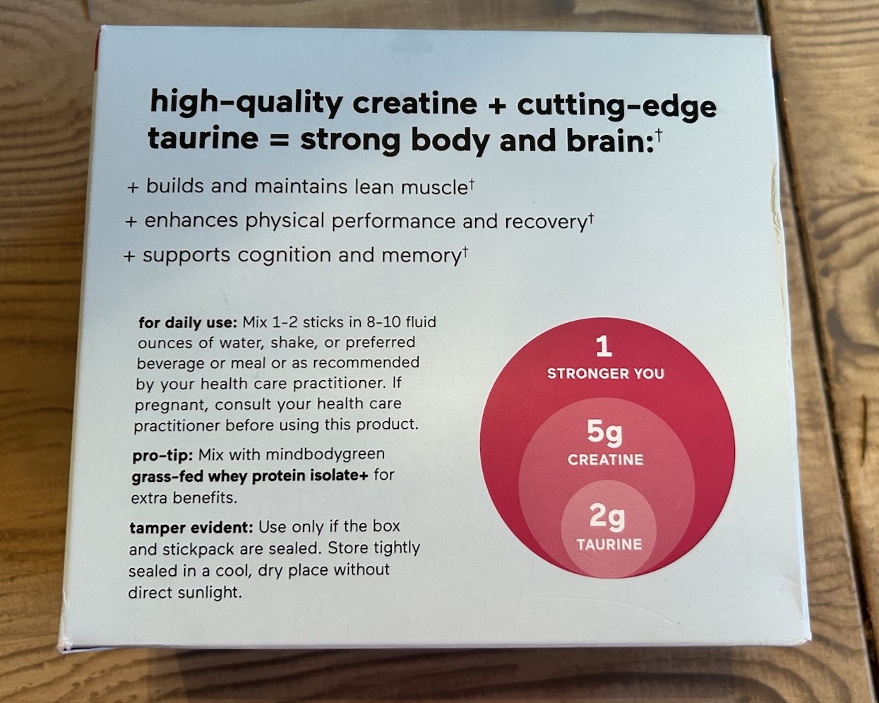 mindbodygreen 5g Creatine 2g Taurine 30 Sticks/Pack Raspberry Vegan Gluten-Free