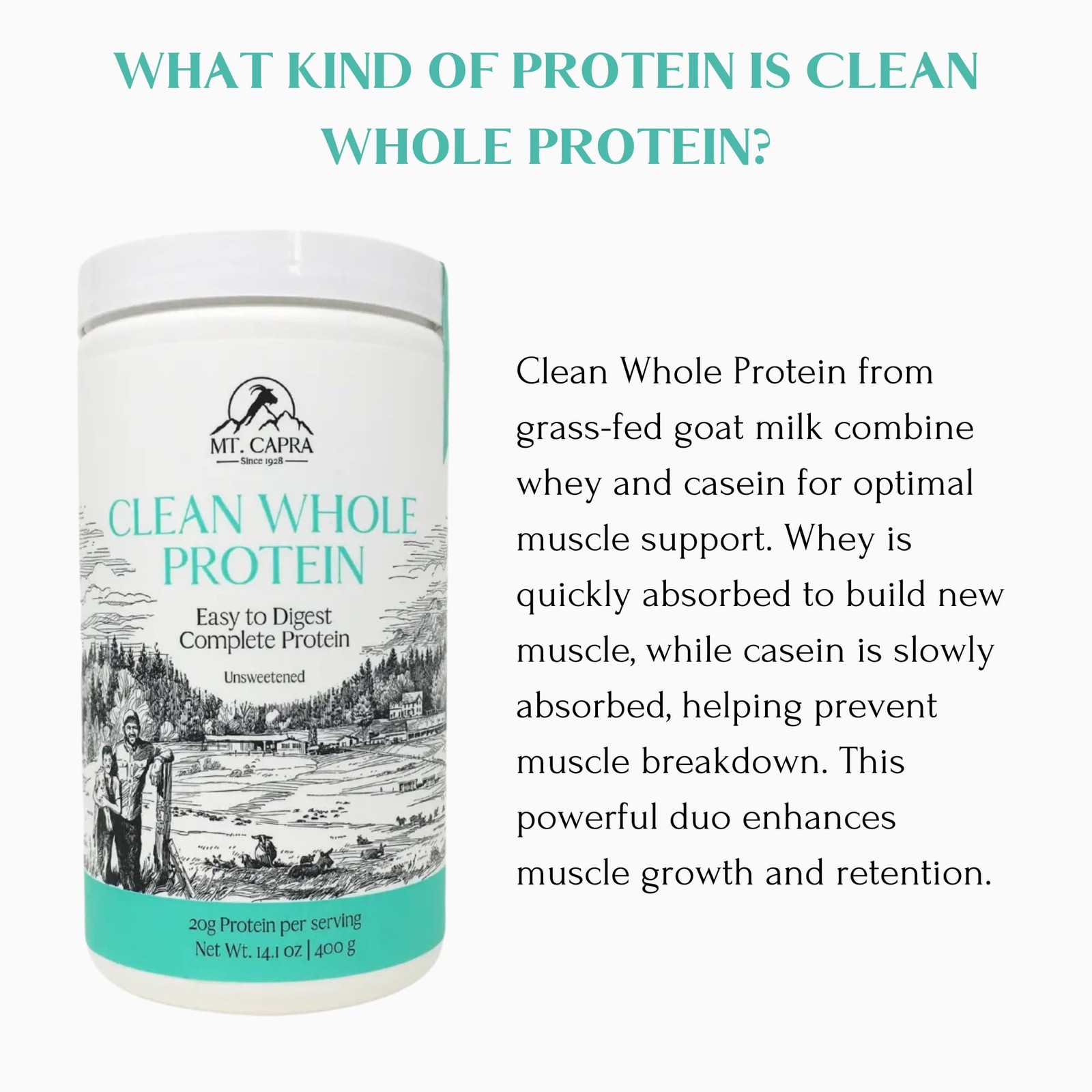 Mt. Capra Clean Whole Protein | Grass-Fed Goat Protein with Whey and Casein P…