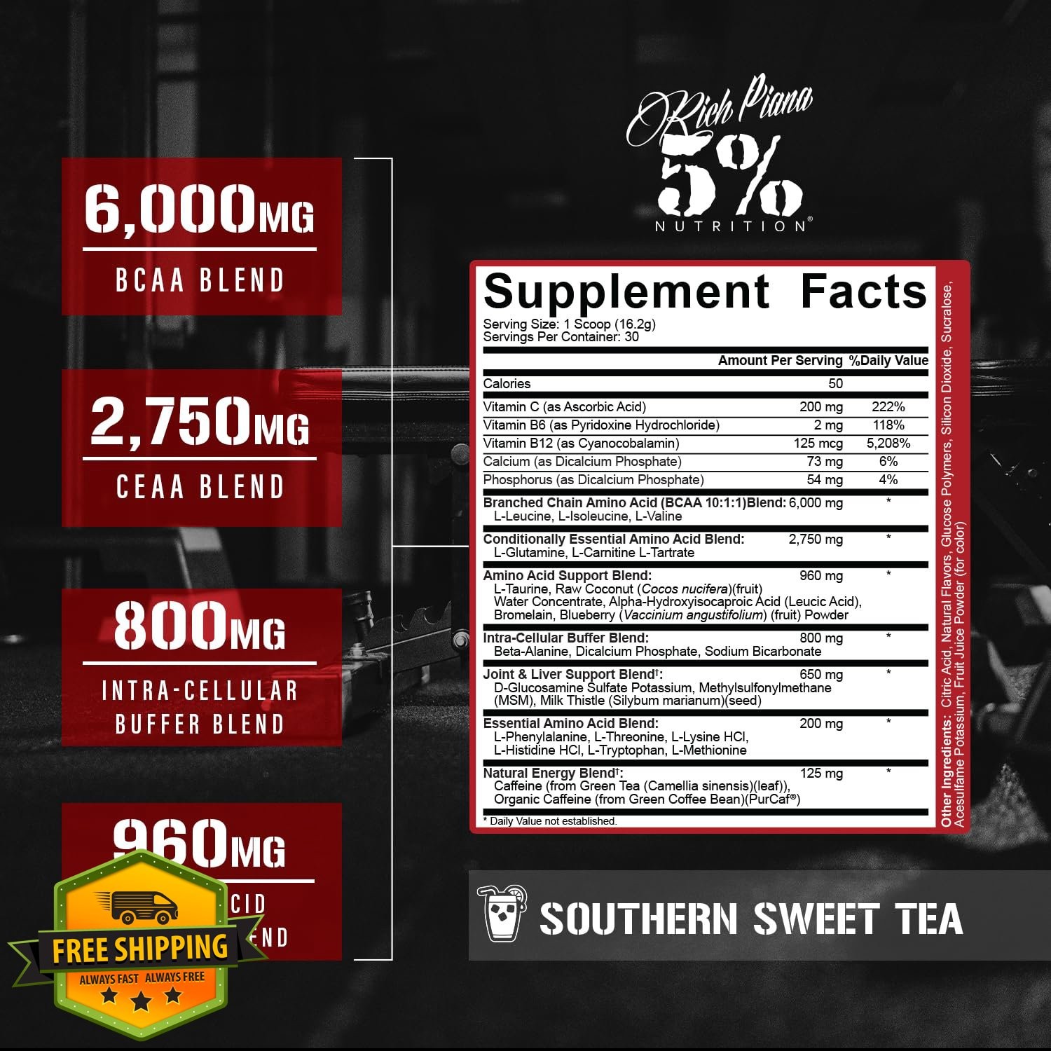 5% Nutrition Rich Piana BCAA Energy Southern Sweet Tea 30 Srvgs
