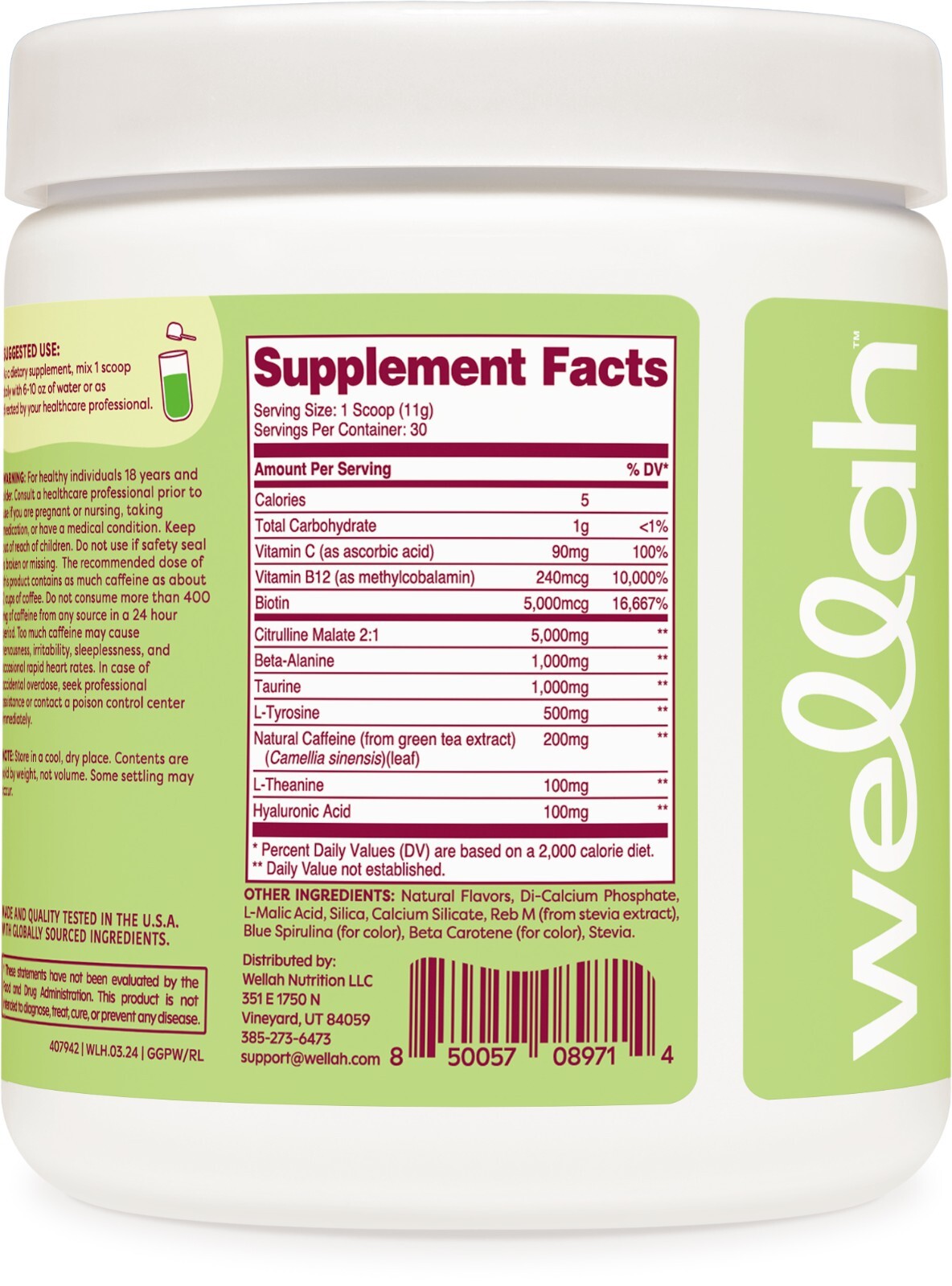 Wellah Get-Going Pre-Workout Drink Mix (Green Apple) – 200mg Natural Caffeine