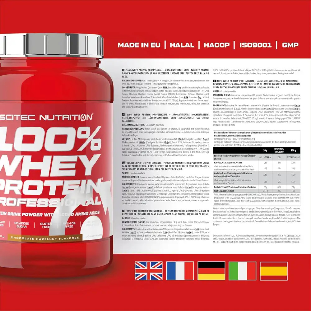 Scitec 100% Whey Protein Professional – Chocolate, 920g, Gluten Free