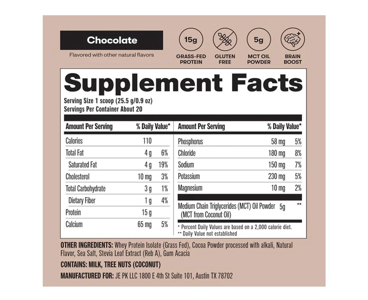 Perfect Keto Grass-Fed Whey Protein Chocolate 18oz | MCT, Gluten-Free
