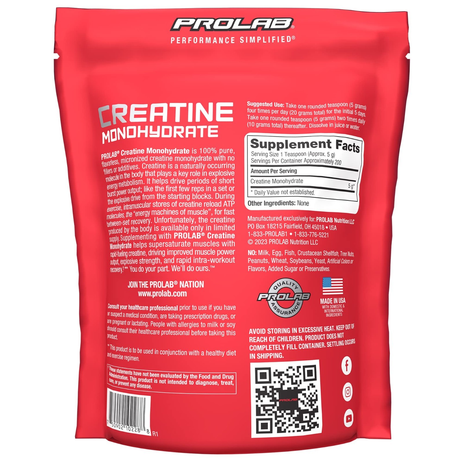 Creatine Monohydrate Powder 5g – 1000g, 200 Servings for Strength & Muscle Gain