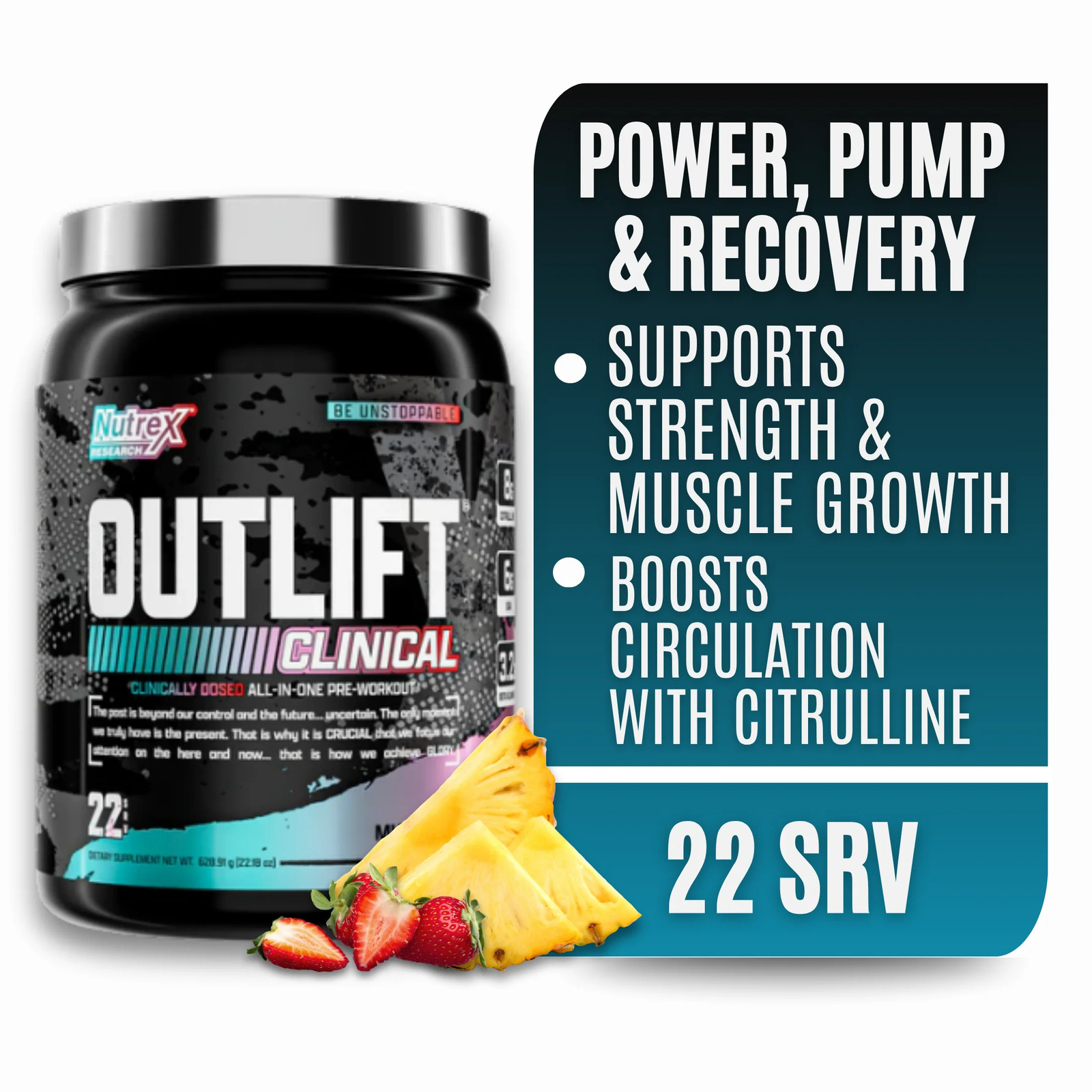 Outlift Clinically Dosed Pre Workout Powder with Creatine, 8G Citrulline, BCAA –