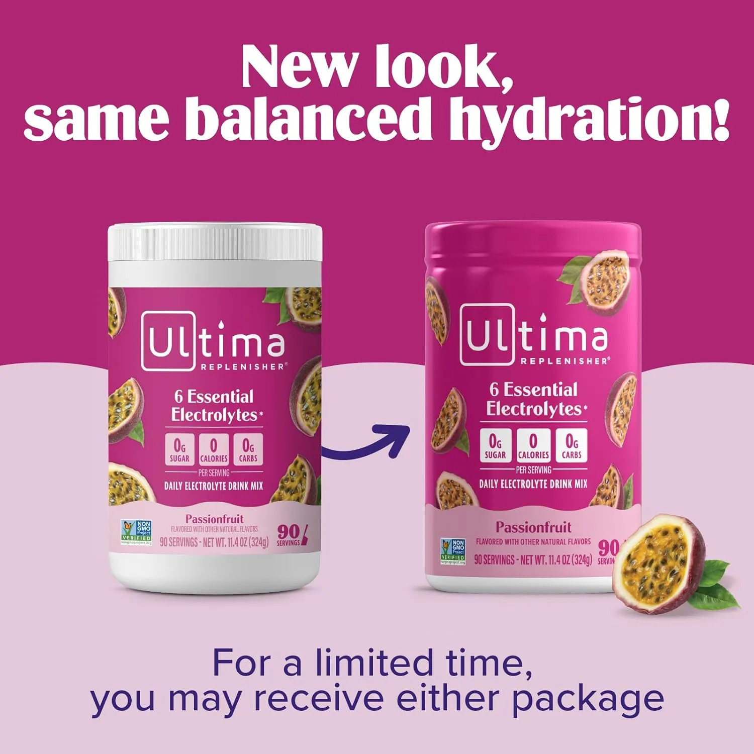 Ultima Replenisher Electrolyte Powder Drink Mix Passionfruit 90 Serving Canister