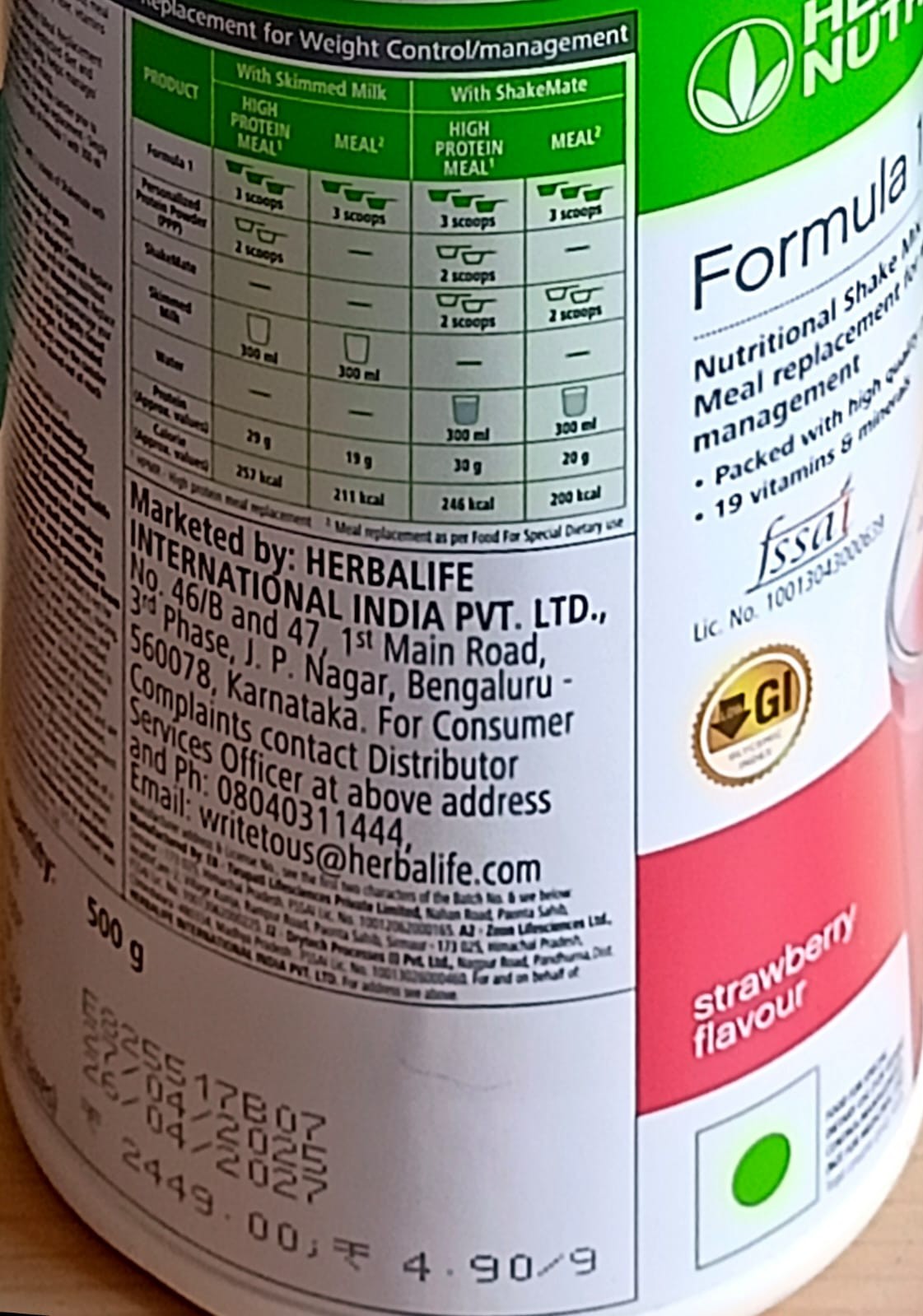 Herbal Life Nutrition Formula 1 Nutritional Shake Mix Strawberry Flavor 500 g fs