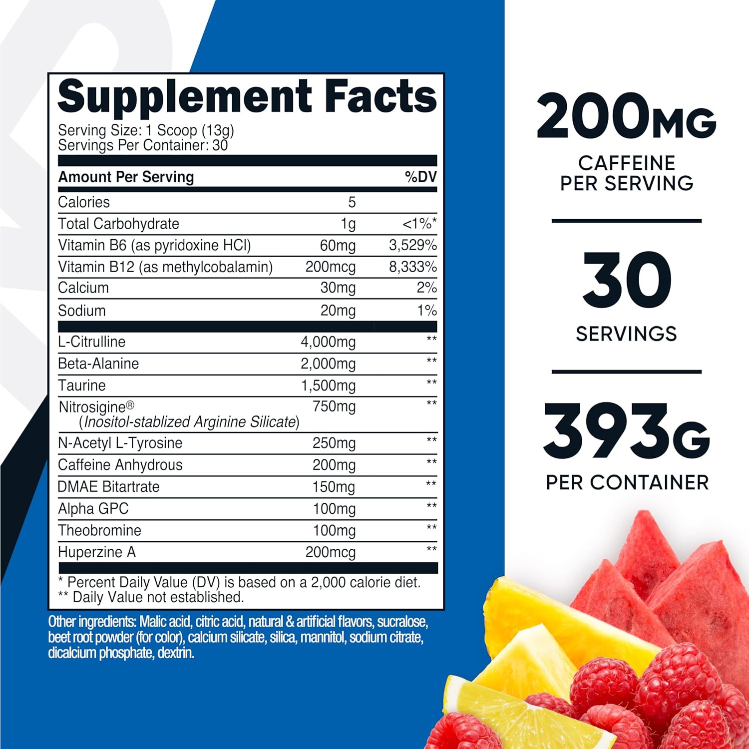 Pre-Workout Complex Powder (30 Servings, Fruit Punch) – with Beta-Alanine, Tauri