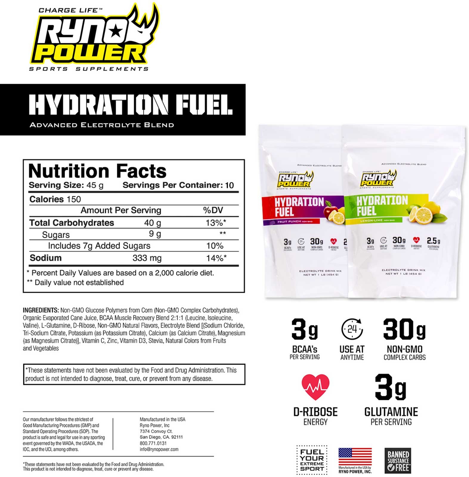 Ryno Power Hydration Fuel Electrolyte Drink Mix