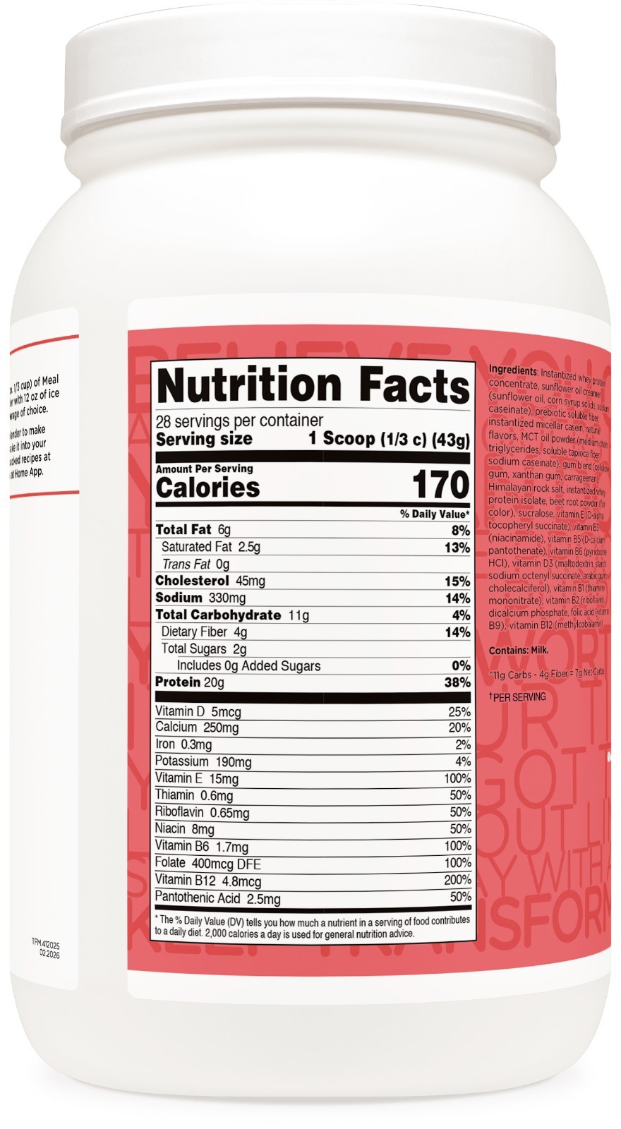 TransformHQ Meal Replacement Shake Powder 28 Servings (Strawberry & Cream)