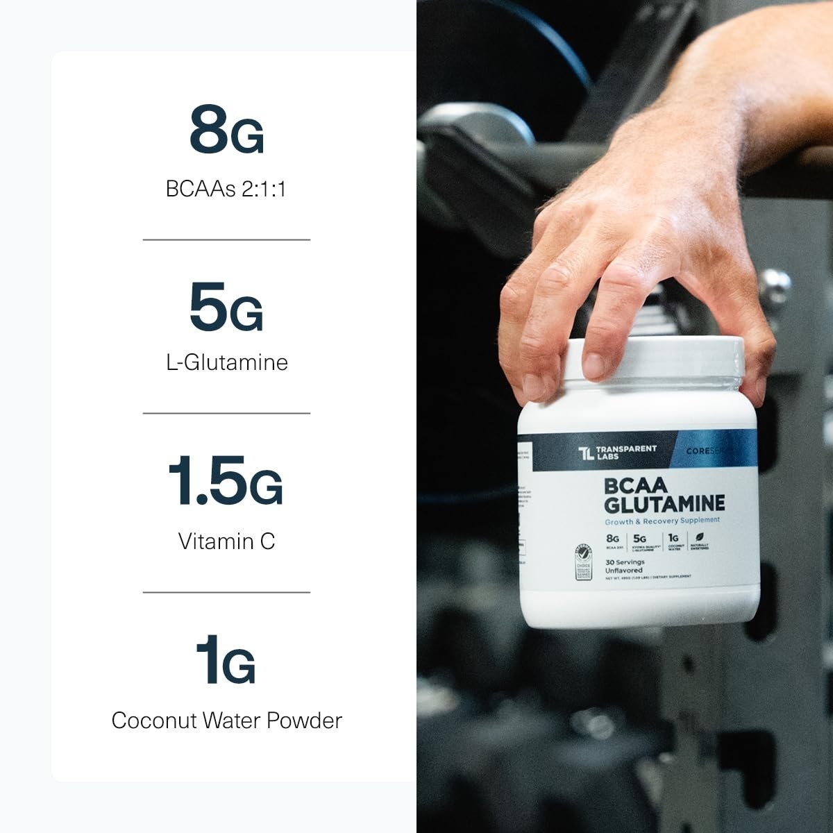 BCAA Glutamine Powder 8000mg – Muscle Recovery, Growth & Endurance – 30 Servings