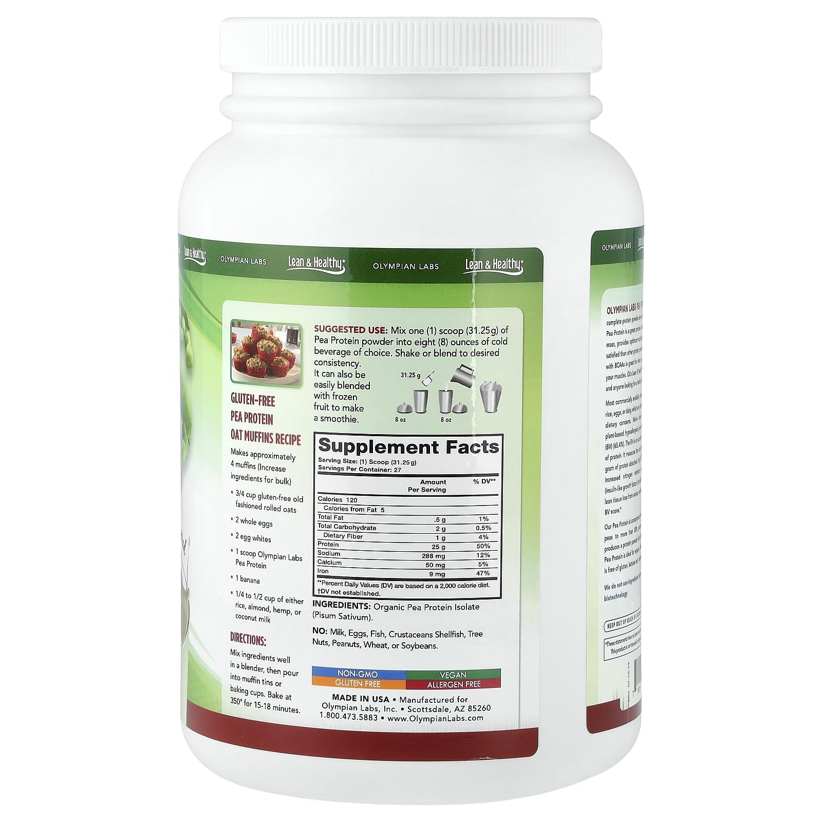 Olympian Labs Plant Based Pea Protein – 25G Of Protein Vegan Net Carbs