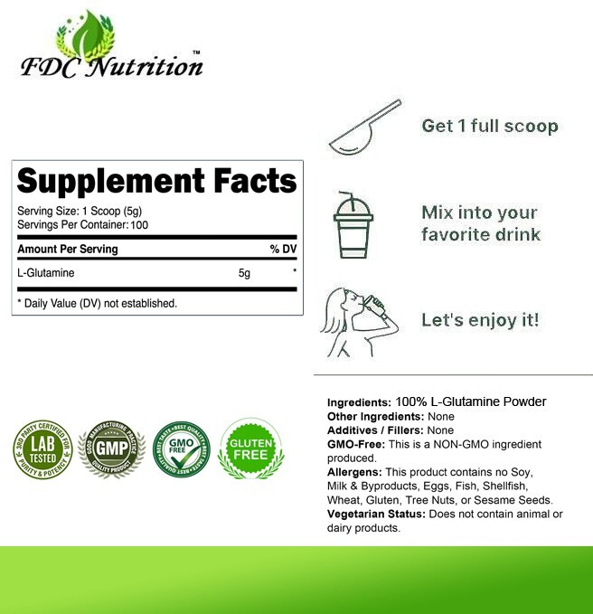 L-GLUTAMINE POWDER 2.2lb (1000g) KOSHER PHARMACEUTICAL GRADE