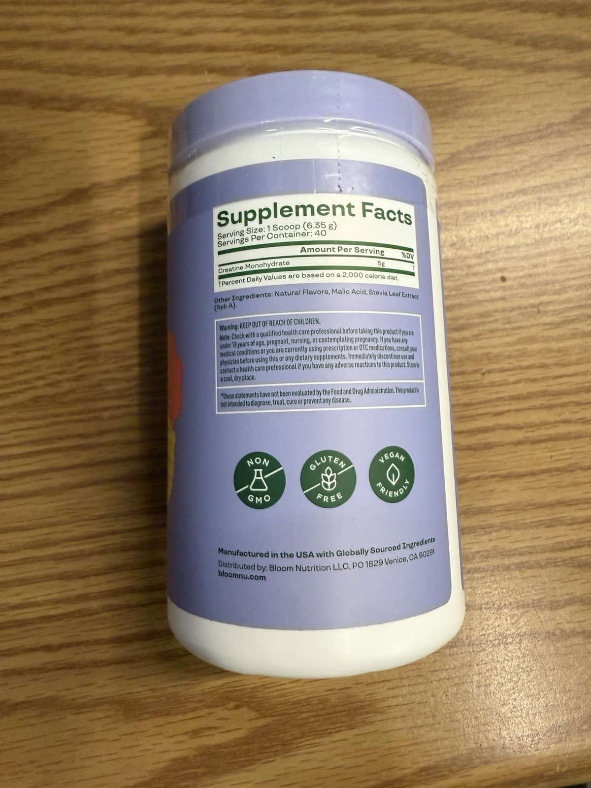 Bloom Nutrition Creatine Monohydrate Powder 9 Oz. Raspberry Lemon 40 Servings