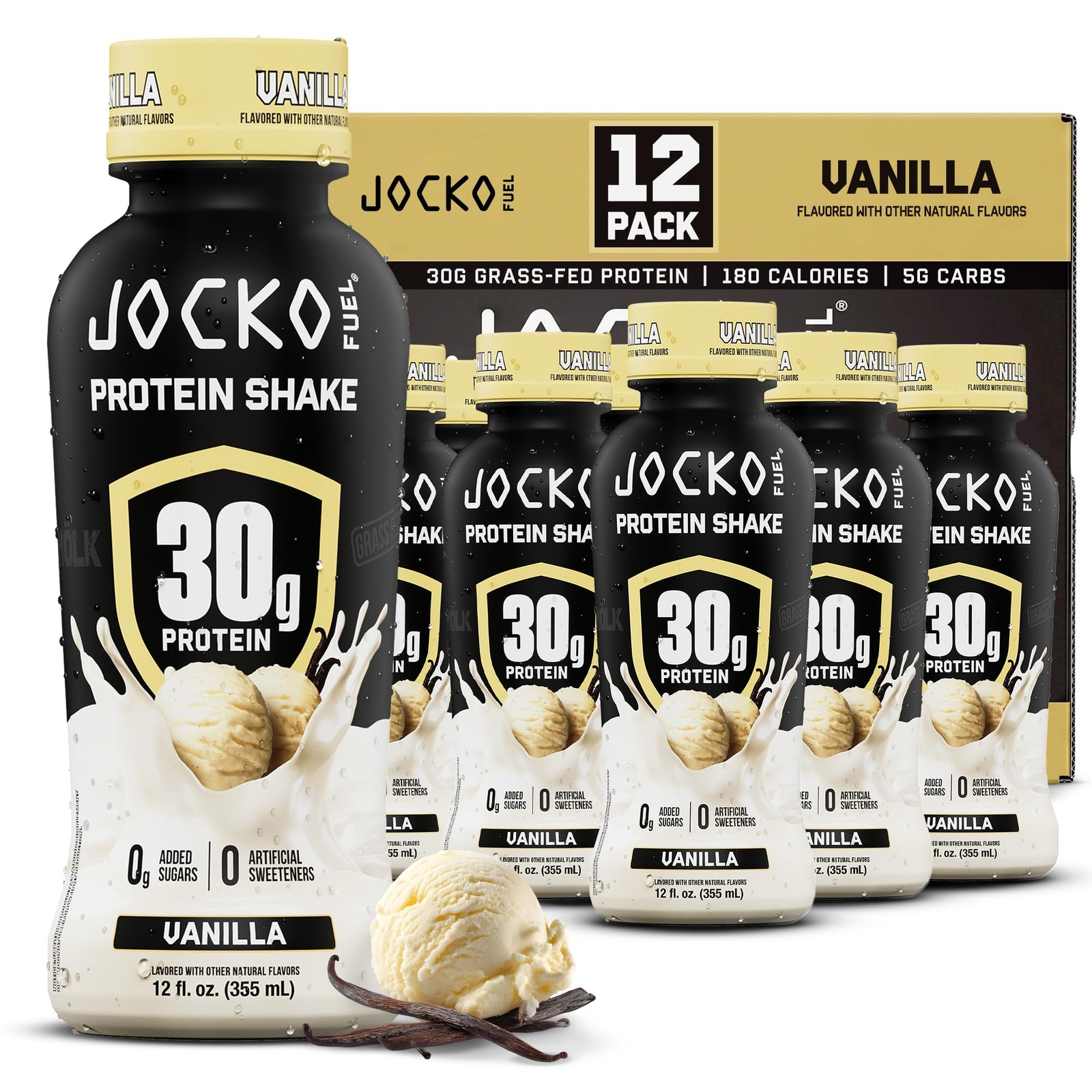 Jocko Mölk 30g Grass Fed Protein Shakes – No Added 12 Fl Oz (Pack of 12)