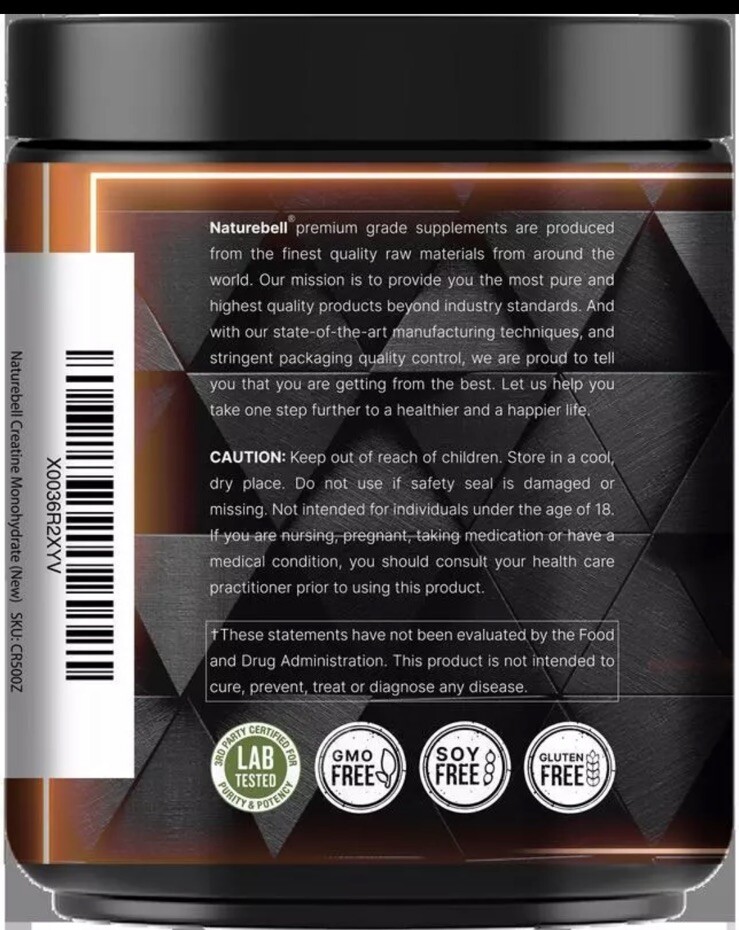 NatureBell Creatine Monohydrate Powder 500 Grams, 5000mg Per Serving, Pure Unfla