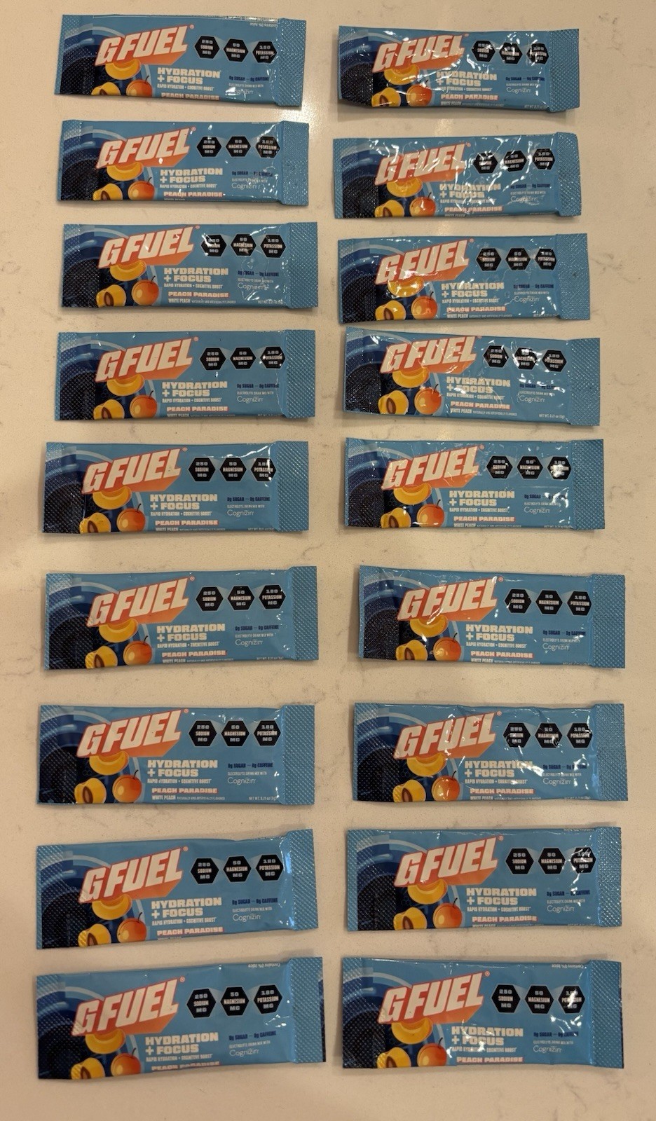 G Fuel Hydration + Focus Peach Paradise White Peach 18 Stick Packs Exp 3/28